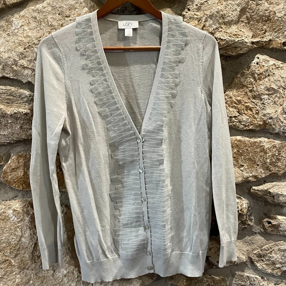 Ann Taylor Loft Petite Cardigan in Mint Green Adorable Ribbon Detailing size LP
